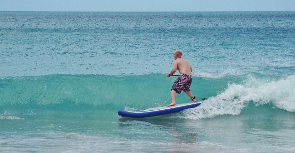 Tez Plavenieks SUP surfing Grand anse Beach, Grenada, West Indies, Caribbean