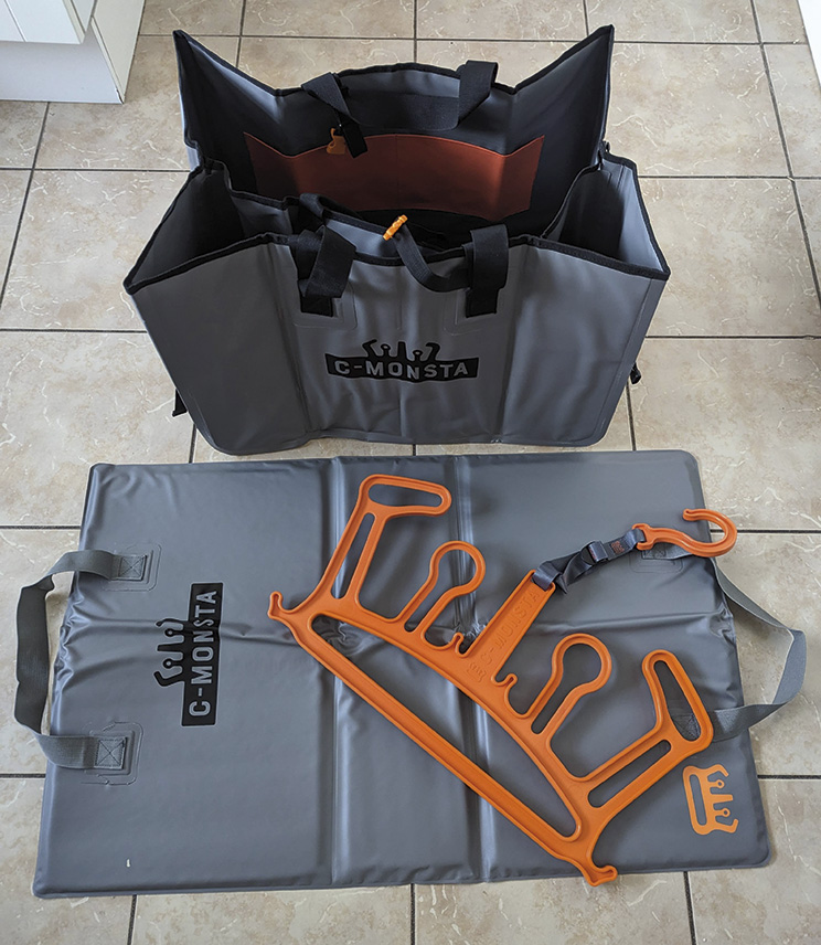 C-Monsta hanger, change mat and split bag wetsuit care system